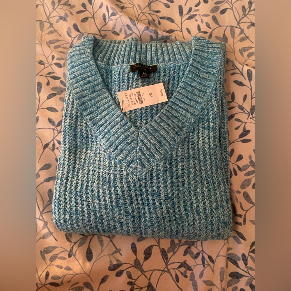 Talbots Blue Teal V-Neck Petite Sweater
